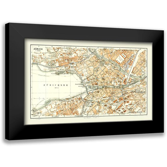 Baedeker 24x16 Black Modern Framed Museum Art Print Titled - Zurich Switzerland - Baedeker 1921