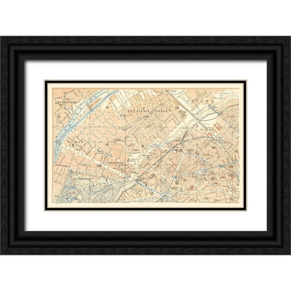 Baedeker 24x17 Black Ornate Wood Framed with Double Matting Museum Art Print Titled - Courbevoie Clichy Paris France - Baedeker 1911