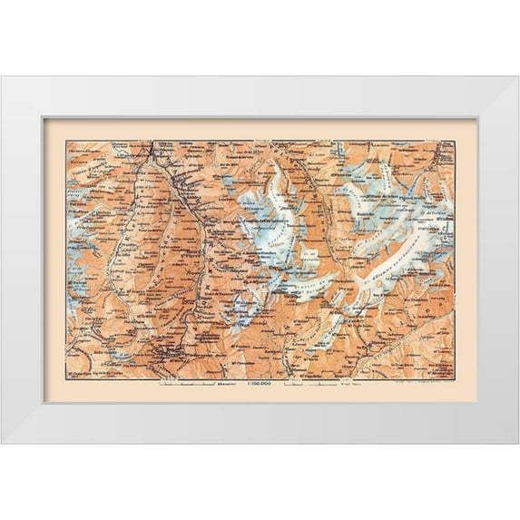 Baedeker 24x17 White Modern Wood Framed Museum Art Print Titled - Europe Val d Entremont Switzerland Italy