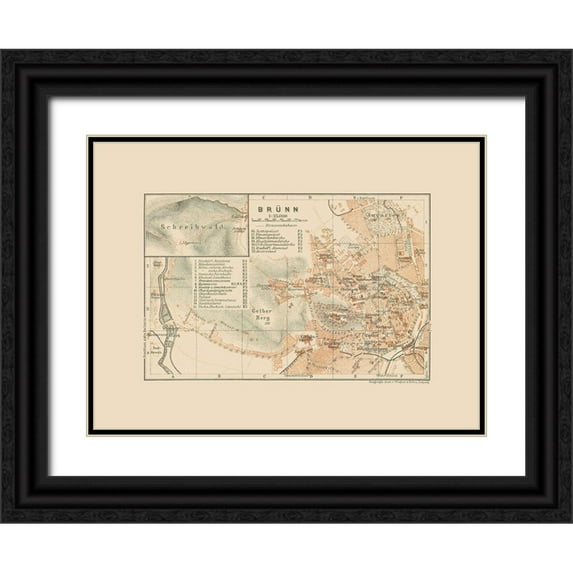 Baedeker 24x19 Black Ornate Wood Framed with Double Matting Museum Art Print Titled - Brunn Germany - Baedeker 1910