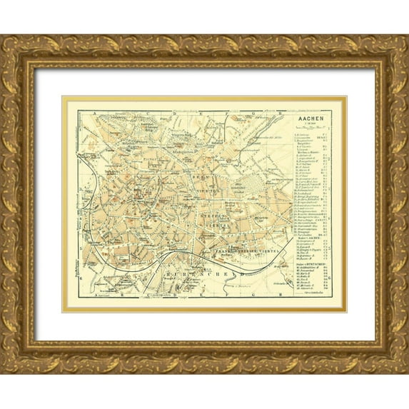 Baedeker 24x19 Gold Ornate Wood Framed with Double Matting Museum Art Print Titled - Aachen Germany - Baedeker 1914