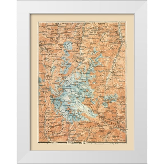 Baedeker 25x32 White Modern Wood Framed Museum Art Print Titled - Glockner Barenkopf Region Austria - Baedeker 1910