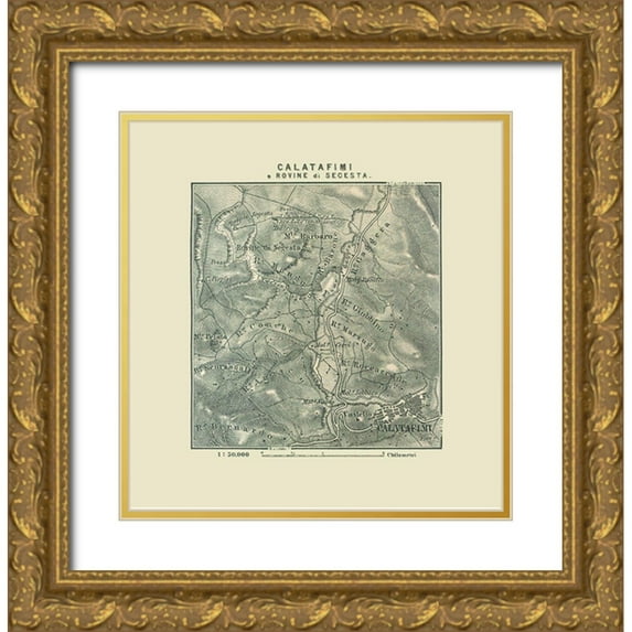 Baedeker 26x27 Gold Ornate Wood Framed with Double Matting Museum Art Print Titled - Calatafimi Ruins Segesta Italy - Baedeker 1880