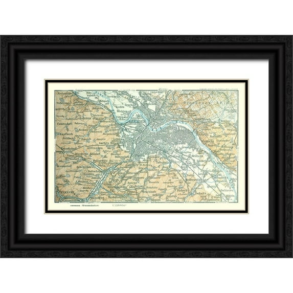 Baedeker 32x22 Black Ornate Wood Framed with Double Matting Museum Art Print Titled - Dresden Region Germany - Baedeker 1914