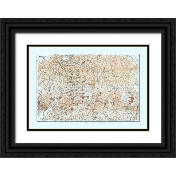 Baedeker 32x23 Black Ornate Wood Framed with Double Matting Museum Art Print Titled - Brussels Belgium Europe - Baedeker 1910