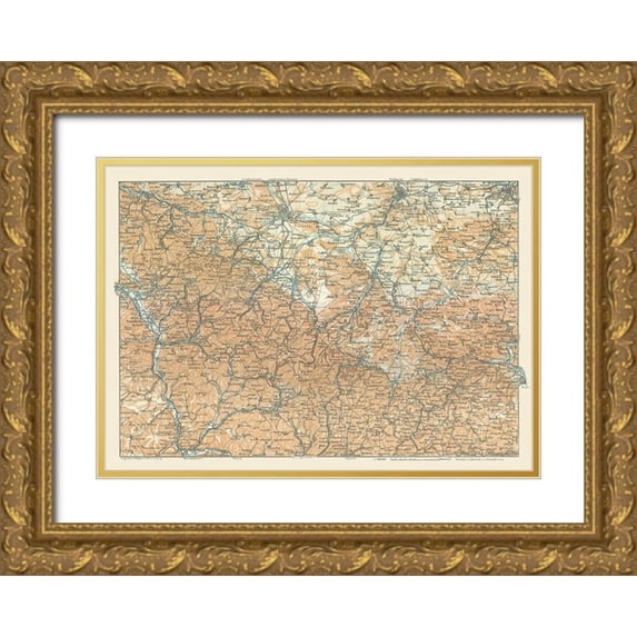 Baedeker 32x24 Gold Ornate Wood Framed with Double Matting Museum Art Print Titled - Central Germany - Baedeker 1914