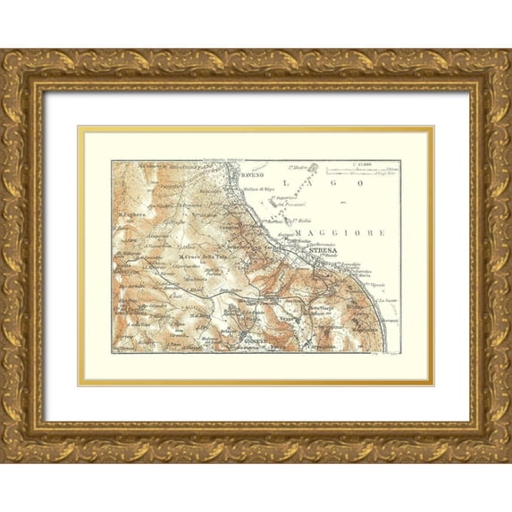 Baedeker 32x24 Gold Ornate Wood Framed with Double Matting Museum Art Print Titled - Stresa Region Italy - Baedeker 1921