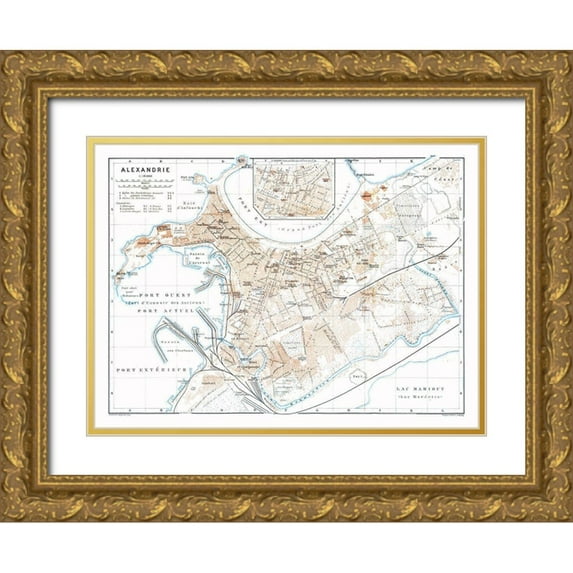 Baedeker 32x25 Gold Ornate Wood Framed with Double Matting Museum Art Print Titled - Alexandria Egypt - Baedeker 1913