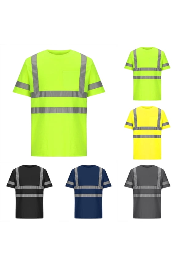 Men's Comfortable Soft Lightweight Single Pocket Reflective Strip Round Neck Short Sleeved Breathable Casual Loose Top Fashion Summer Everyday Wear
