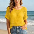 thumbnail image 1 of Baeitkot Summer Women's Short-sleeved Sweater Summer Women's Bohemian Crochet Knit Solid Color Short-sleeved Sweater Yellow S, 1 of 9