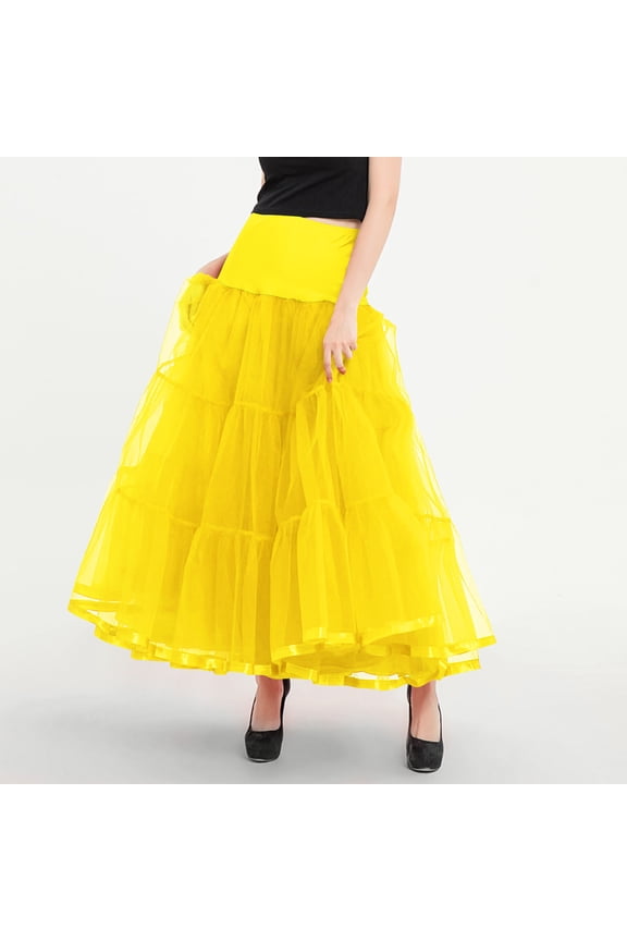 Women'S Hemline Puffy Skirt Women'S Solid Color High Waisted Mesh with a Large Hemline Puffy Skirt and Half Skirt Yellow L