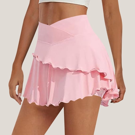 Baeitkot Women'S Yoga Sports Skirt Women'S Solid Color Short Yoga Wear Fitness Sports Tennis High-Waisted Double-Layer Skirt Pink M