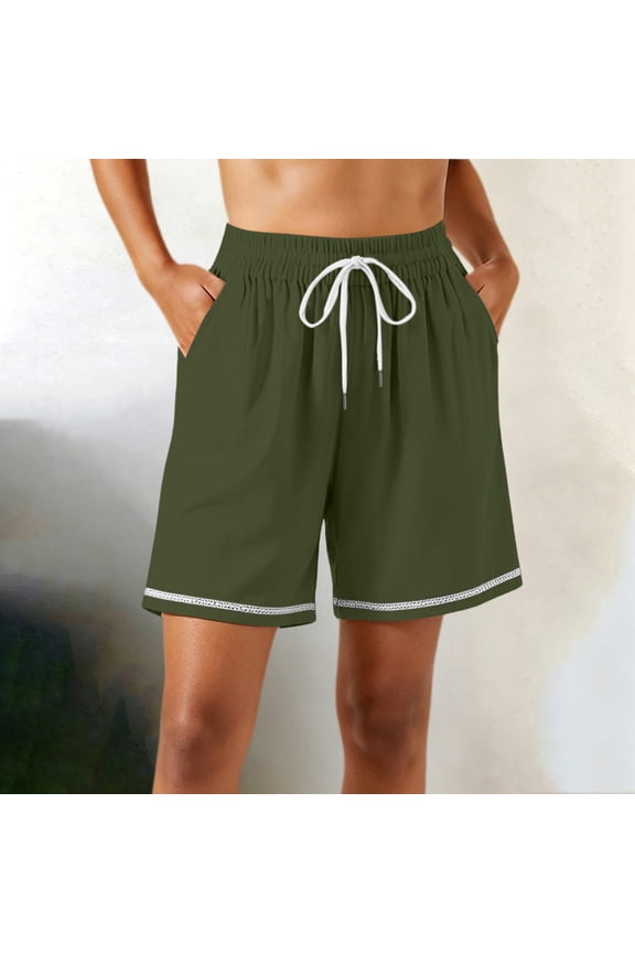 Women Summer Lace Open Pockets Shorts Women Summer Fashion Casual Solid Color Lace Open Bottom Pockets Shorts Army Green XXL