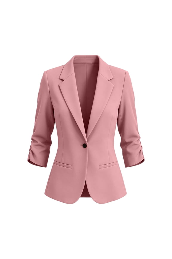 Women's 3/4 Sleeve Lapel Blazer Women's Solid-Color 3/4 Sleeve Lapel Blazer with Buttons and Pockets Casual Style Pink XXL