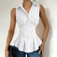 thumbnail image 1 of Baeitkot Women's Collared Sleeveless Shirt Women's Solid Color Collared Sleeveless Ruffled Button-down Slim Shirt White S, 1 of 8