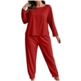 thumbnail image 1 of Baeitkot Women's Plus Size Pants Home Suit Set Women's Plus Size Fashionable Solid Color Long Sleeved Pants Casual Home Suit Set Red XXXXL, 1 of 4