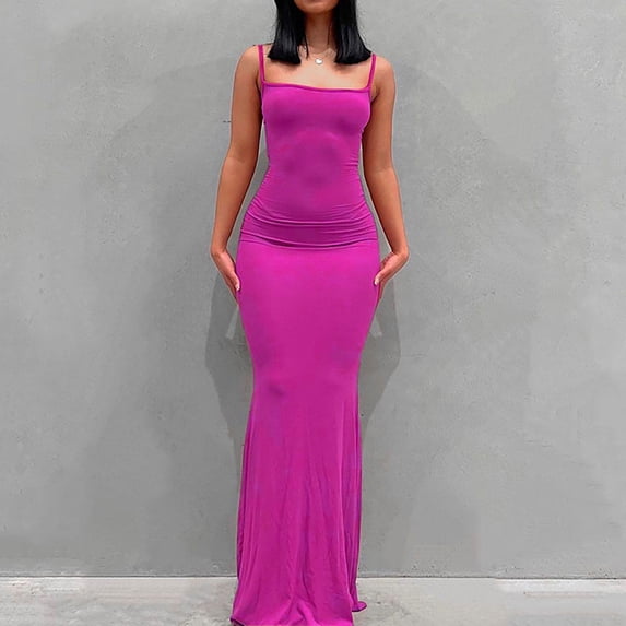 Baeitkot Women's Sleeveless Long Dress Women's Fashion Sleeveless Solid Round Neck Camies Ladies Long Dress Hot Pink XXL