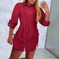 thumbnail image 1 of Baeitkot Women's Turndown Buttons Dresses Women's Casual Solid Long-Sleeved Turndown Drawstring Both Sides Buttons Dresses Wine M, 1 of 6