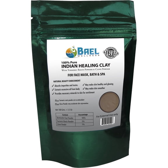 Bael Wellness Indian Healing Clay with Turmeric Roots Powder & Clove Powder, 3.4 oz