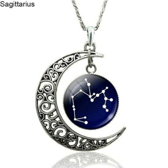 Baellert Astrology Astrological Signs Hollow Moon Glass Cabochon Pendant Women Necklace