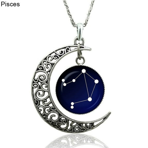 Baellert Astrology Astrological Signs Hollow Moon Glass Cabochon Pendant Women Necklace