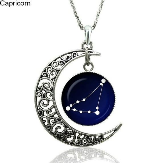 Baellert Astrology Astrological Signs Hollow Moon Glass Cabochon Pendant Women Necklace