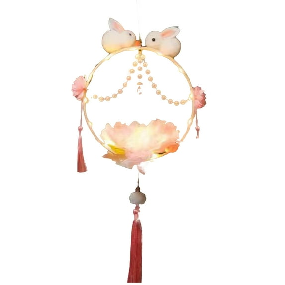 Baellert Portable Luminous Lantern Simulation Flowers Tassel Charms DIY Educational Toy Atmosphere Decoration Cute Handmade LED Rabbit Lotus Lamp Glowing Ornament for New Year