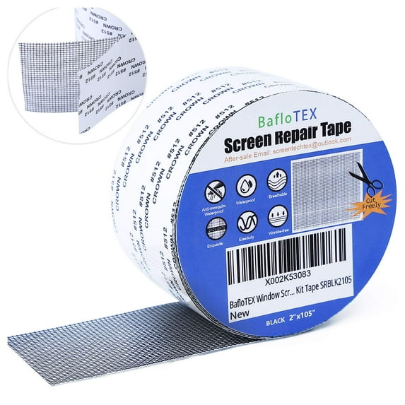 BafloTEX Window Screen Repair Tape, 3-Layer Strong Adhesive & Waterproof Screen Repair Patch Tape, 2"x105" Fiberglass Repair Kit Net Mesh Repair Tape