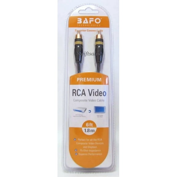Bafo Premium 24K Gold Plated Composite Rca Video Cable 6' 6Ft Retail Pack