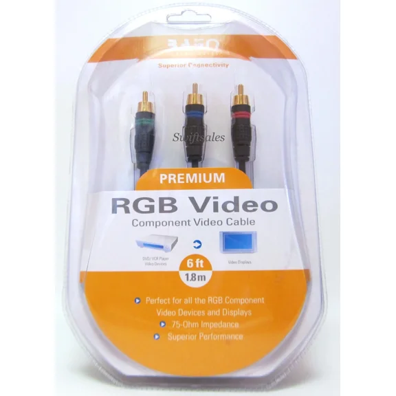 Bafo Premium 24K Gold Plated Rgb Component Video Cable 6' 6Ft Retail Pack