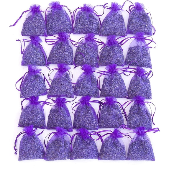 Bag of 25 Sachets Dried Lavender Flower Sachets for Drawers and Closets Aromatic Lavender Buds Scented Bags for Home Fragrance Wedding Toss and Relaxing Gift Set