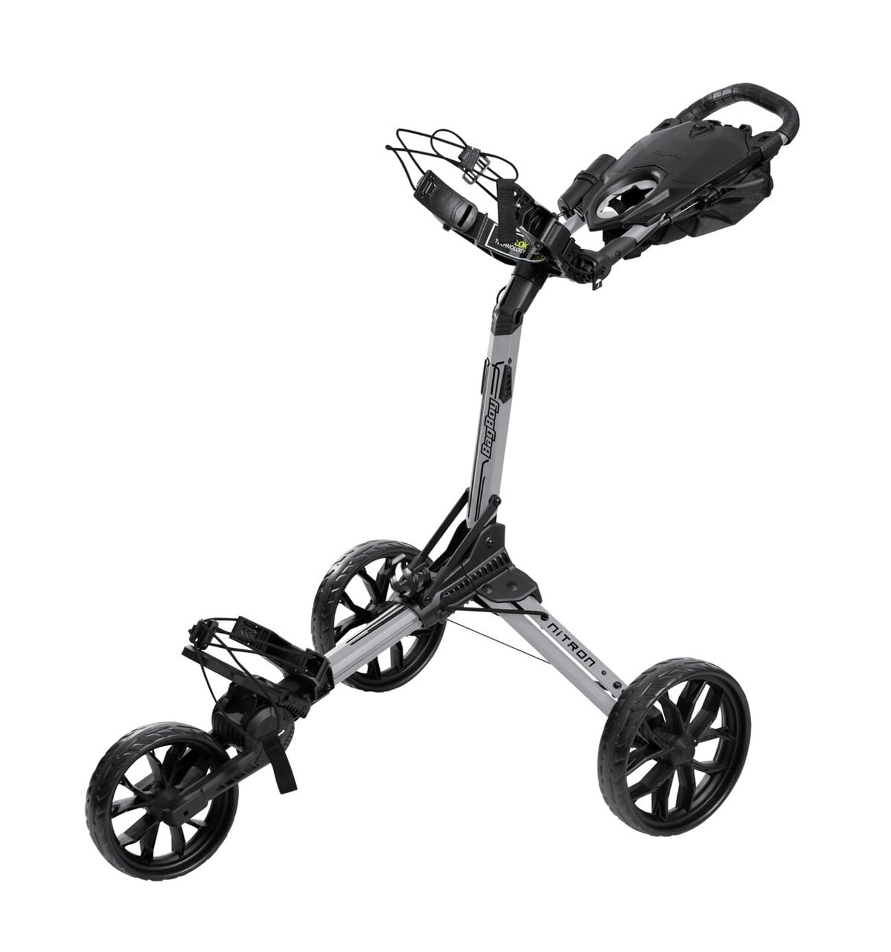 Bag Boy Nitron Auto-Open Golf Push Cart with Nitro Piston Technology, Silver/Black