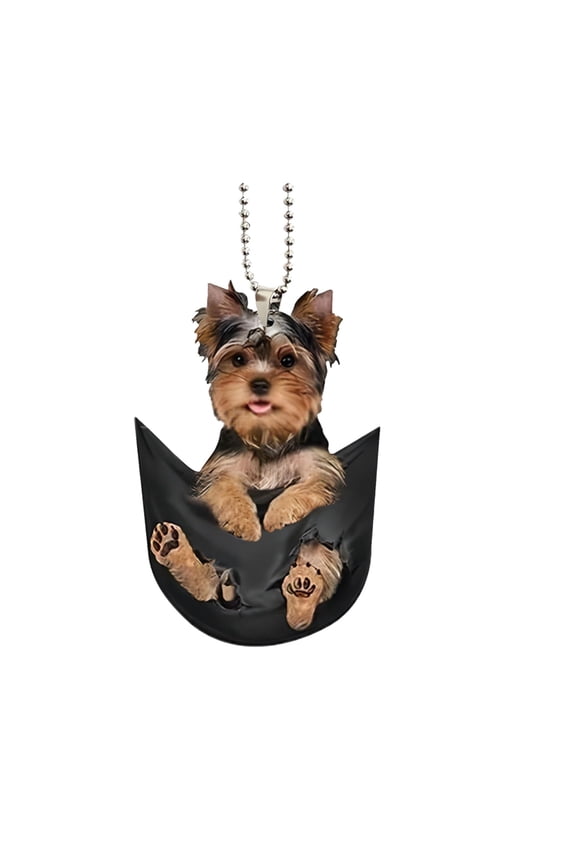 Bag Charm Chain, Car decorations, Car Mirror Hanging Accessories, Cute Home decor, Ball Chain Keychain, Yorkshire Terrier Print, Pocket design, 1 Pc