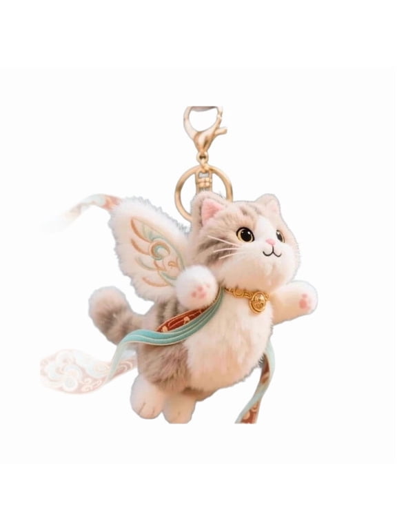 Bag Charm,Cute Cat Keychain,Embroidery Cloud Ribbon,Fluffy Keyring for Backpack Handbag Charm Purse Pendant Gift for Women