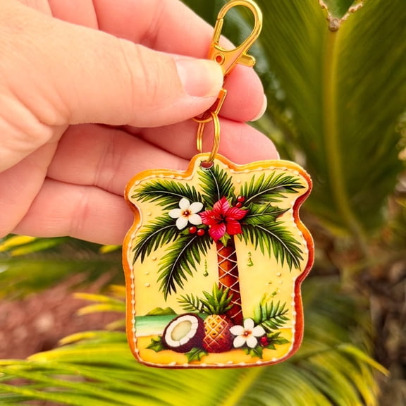 Bag Charm Tropical Palm Tree: Fairytale Inspired Accessories, Island Princess, DCL Fish Extender, Handmade (1 keychain)