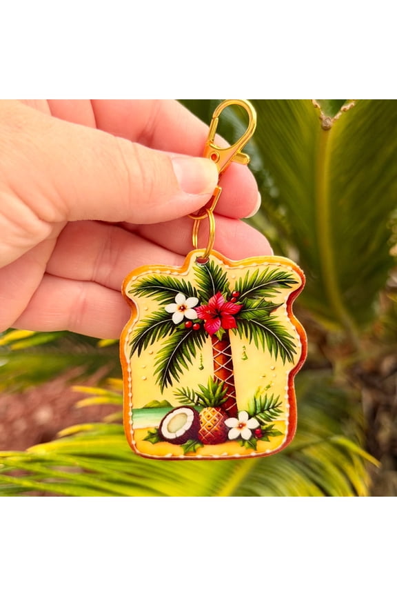 Bag Charm Tropical Palm Tree: Fairytale Inspired Accessories, Island Princess, DCL Fish Extender, Handmade (1 keychain)