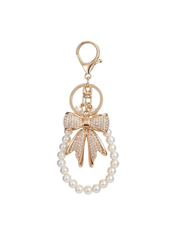 Bag Charms for Handbags - Elegant White Bowknot Decoration, Aesthetic Ribbon Keychain with Pearl Accents, Fashion Purse Pendant, Coquette Style Accessory, Wristlet Decor for Women and Girls