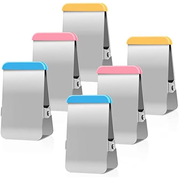 Bag Clips for Food, 6 Pack Metal Chip Clips with Colored Silicone, Heavy Duty Chip Clip with Air Tight Seal, Stainless Steel Clamp for Kitchen, Office, Tool Room