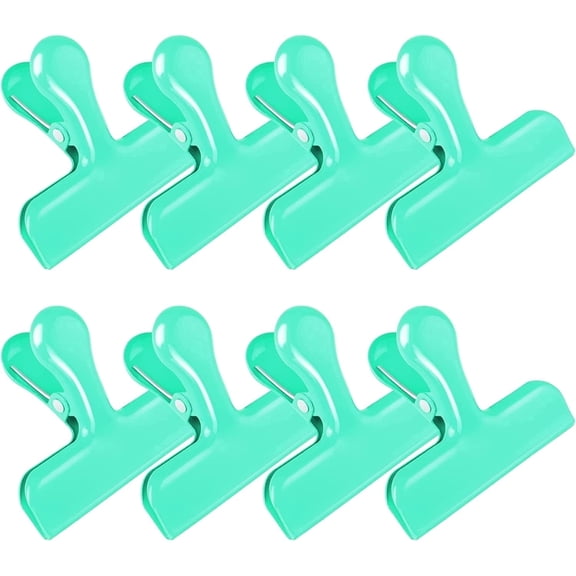 Bag Clips Heavy Duty Stainless Steel Chip Clips, Food Bags Clamp Great for Kitchen Office to Seal Coffee Bags, Paper Sheets - Pack of 8（Green）