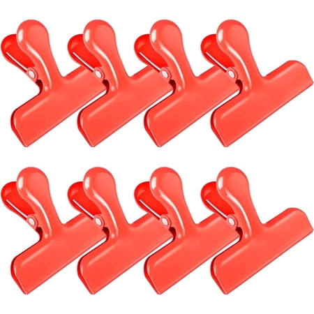 Bag Clips Heavy Duty Stainless Steel Chip Clips, Food Bags Clamp Great for Kitchen Office to Seal Coffee Bags, Paper Sheets - Pack of 8(Red)