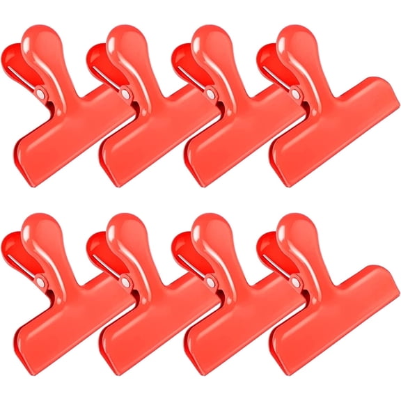 Bag Clips Heavy Duty Stainless Steel Chip Clips, Food Bags Clamp Great for Kitchen Office to Seal Coffee Bags, Paper Sheets - Pack of 8(Red)