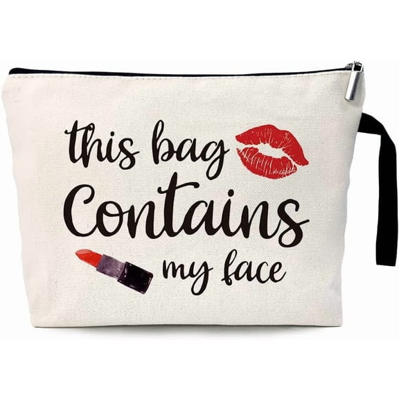 This Bag Contains My Face Funny Cosmetic Bag, for Travel Toiletry Zipper Storage Pouch Makeup Bag, Birthday Gifts for Girls Women Friends Sister Female Coworker Bestie Friends
