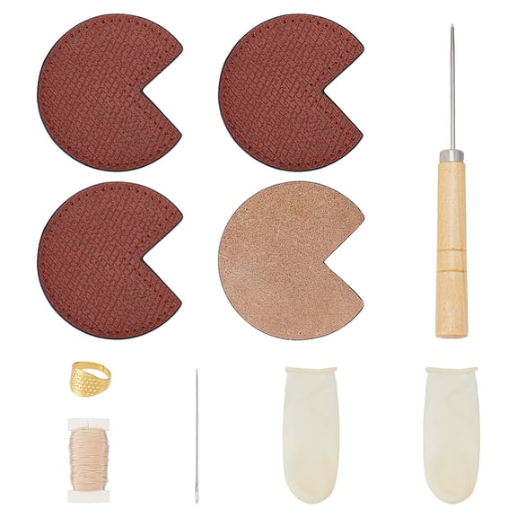 Bag Corner Repair Set Leather Patch for Bag Corner Needle Thread Thimble Finger Cots Leather Sewing Kit Saddle Brown