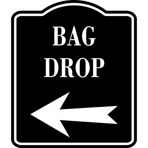 Bag Drop Golf Course Left Arrow BLACK Aluminum Composite Sign, 8.5"x10"