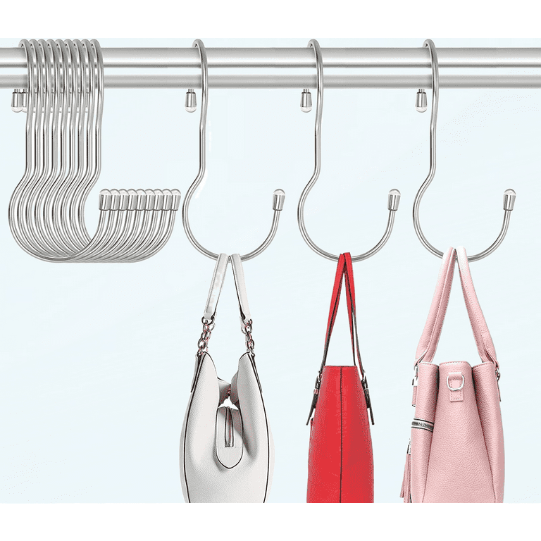 Bag Hooks Closet 12 Pack Handbag Hanger Organizer Metal S Hooks Large Size Closet Rod Hooks for Hanging Handbags Clothes Curtain Plant Pans and