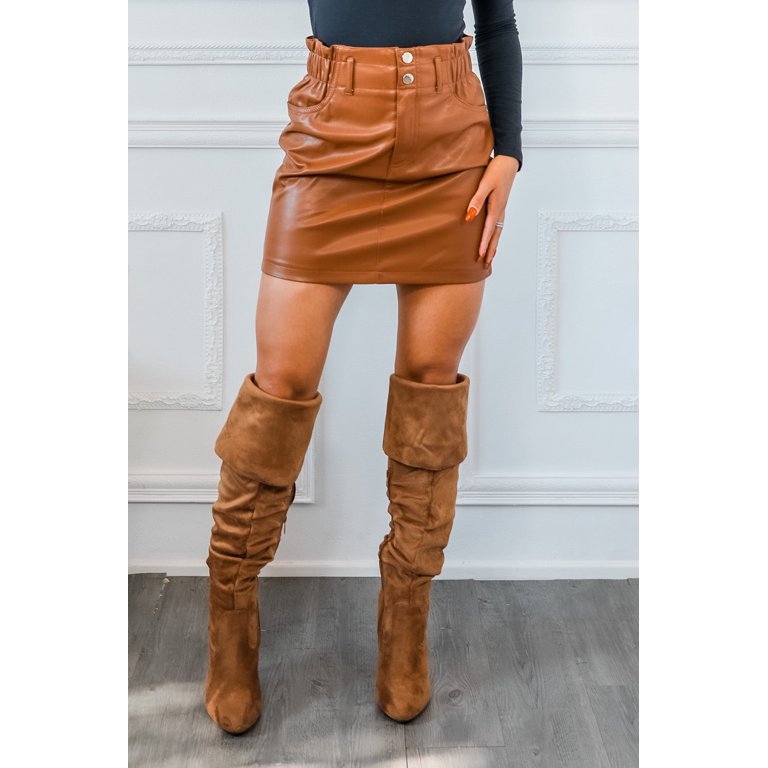 High waisted leather paperbag clearance skirt