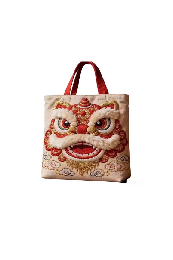 Bag Lions Dance Backpack With Embroidery Featuring Trendy Chinese Lions Style Large Capacity Suitable For Casual Wear Versatile