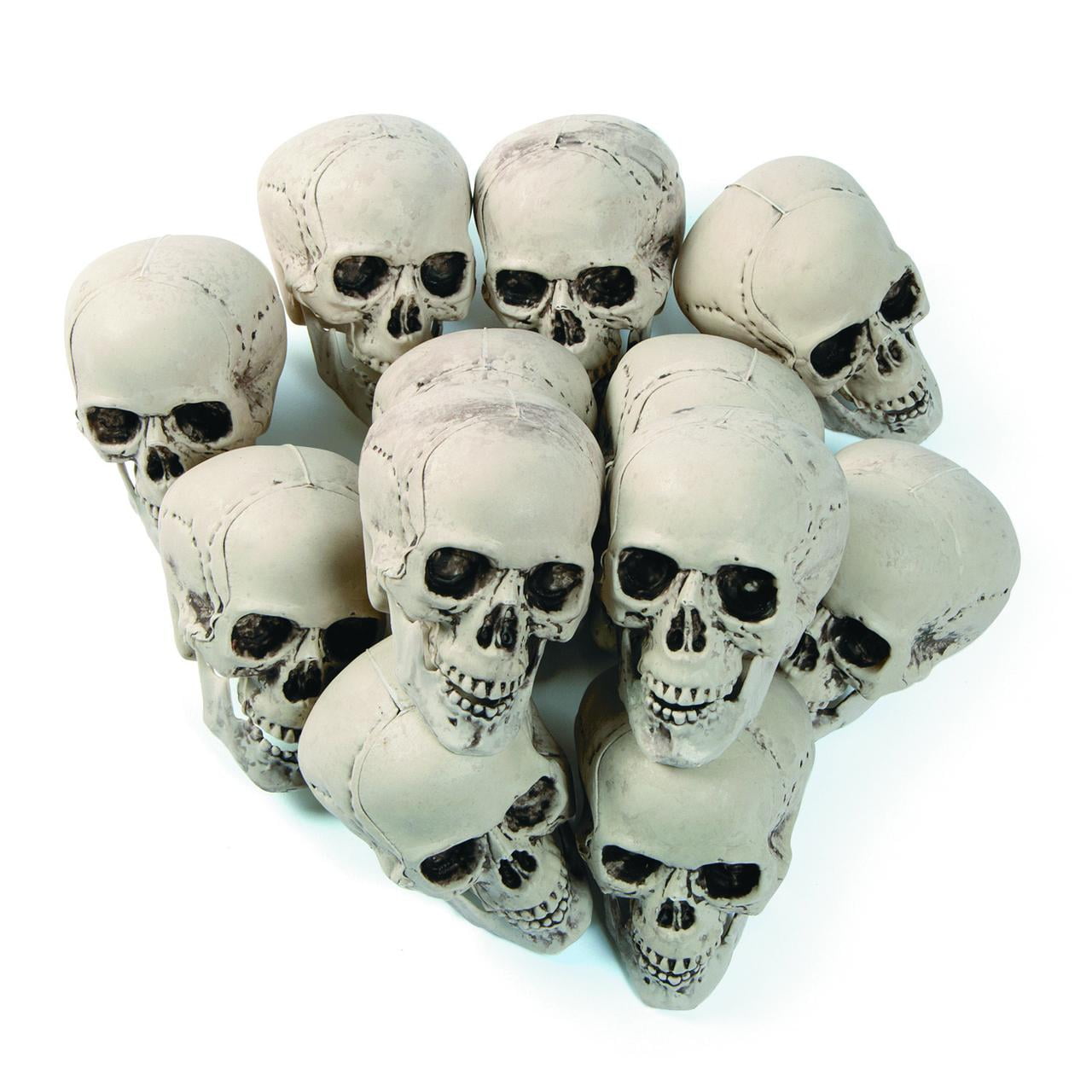 Bag of Realistic Plastic Skeleton Skulls, 5 Inch Halloween Decor