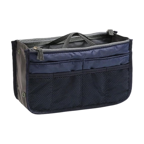 Bag Organizer Insert,Multi Pocket Handbag Organizer,Double Zipper Storage Insert,Large Capacity Purse Organizer,Portable Tote Organizer,Travel Essentials Storage,Foldable Inner Bag