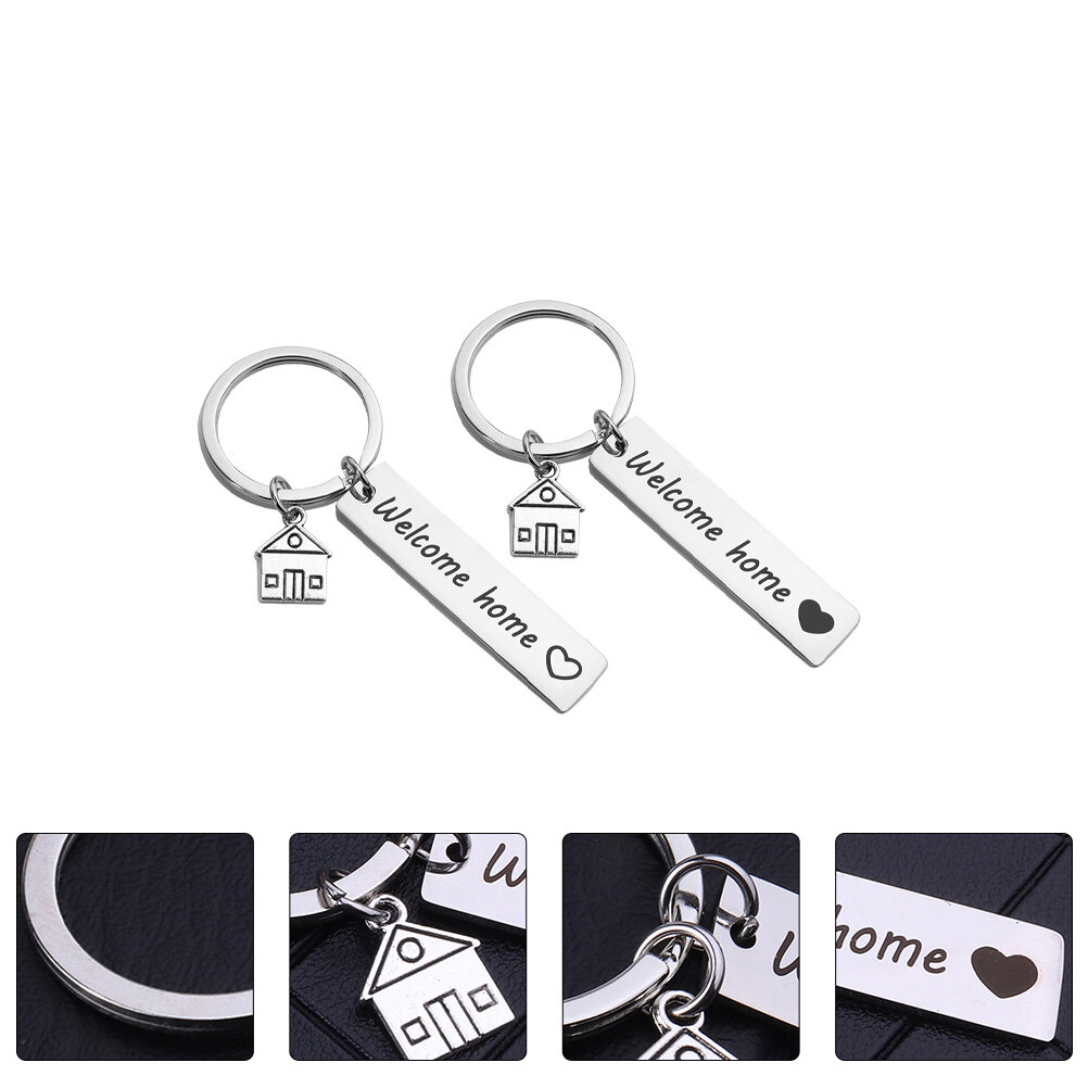 Bag Pendant Keychains,2Pcs Stainless Steel Welcome Home Key Rings Bag ...